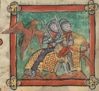 Vulture following soldiers off to war