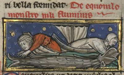 Equinilus attacking two men in a boat