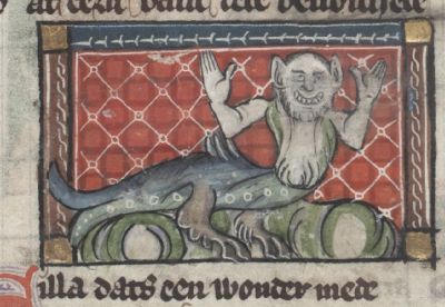 Scylla with a humanoid upper body, fish lower body